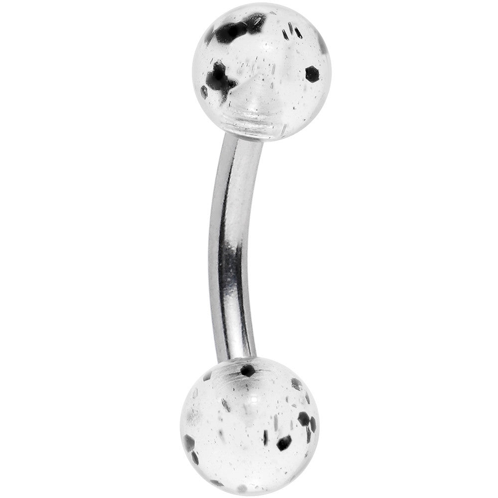 16G 1/4 Black Splatter Clear Acrylic Curved Barbell Earring