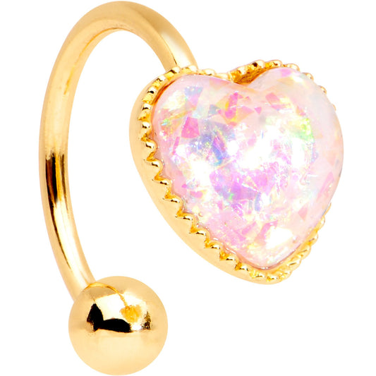 White Faux Opal Gold Tone Anodized Sacred Heart Non Pierced Ear Cuff