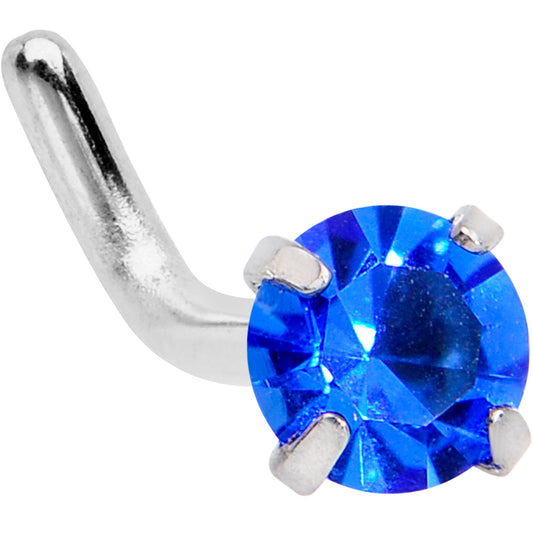 18G 1/4 Blue 3mm CZ Gem Steel L-Shape Nose Ring