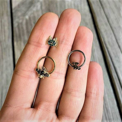16G 3/8 Clear Gem Gold Tone Insect Bee Hinged Segment Ring
