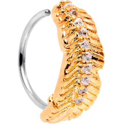 20G Clear CZ Gem Rose Gold Tone Feather Seamless Circular Ring