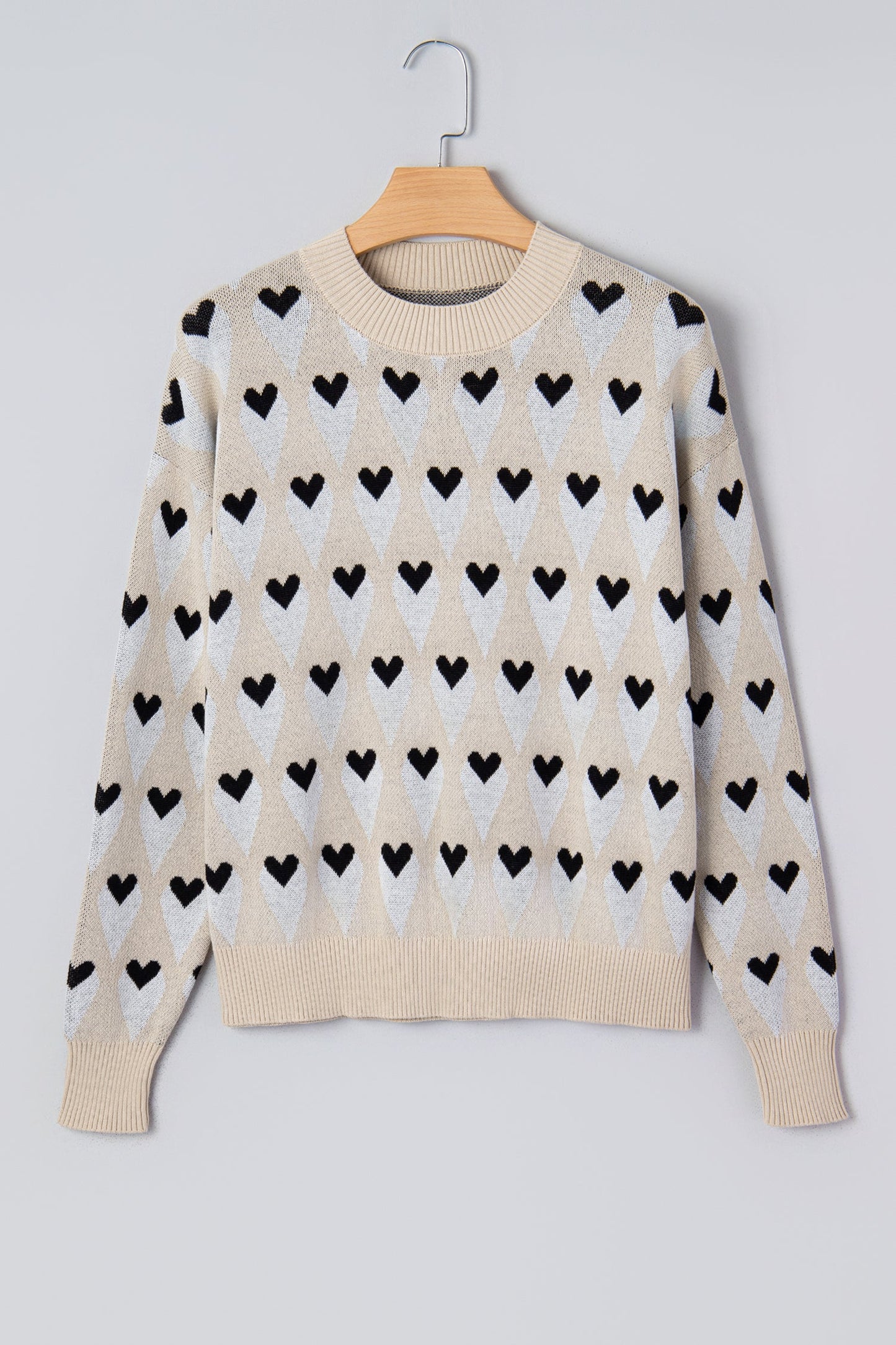 Valentine Geometric Heart Ribbed Trim Sweater