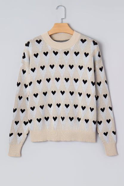 Valentine Geometric Heart Ribbed Trim Sweater