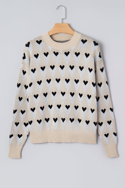 Valentine Geometric Heart Ribbed Trim Sweater