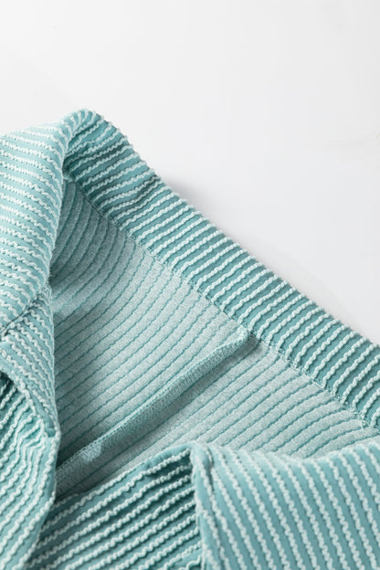 Corded Knit Roll-Up Sleeve Collared Henley Top