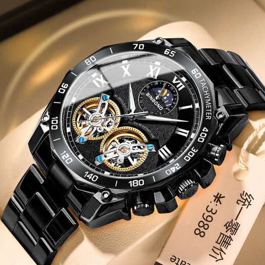 Double Men's Multi-function Skeleton Semi-Automatic Watch