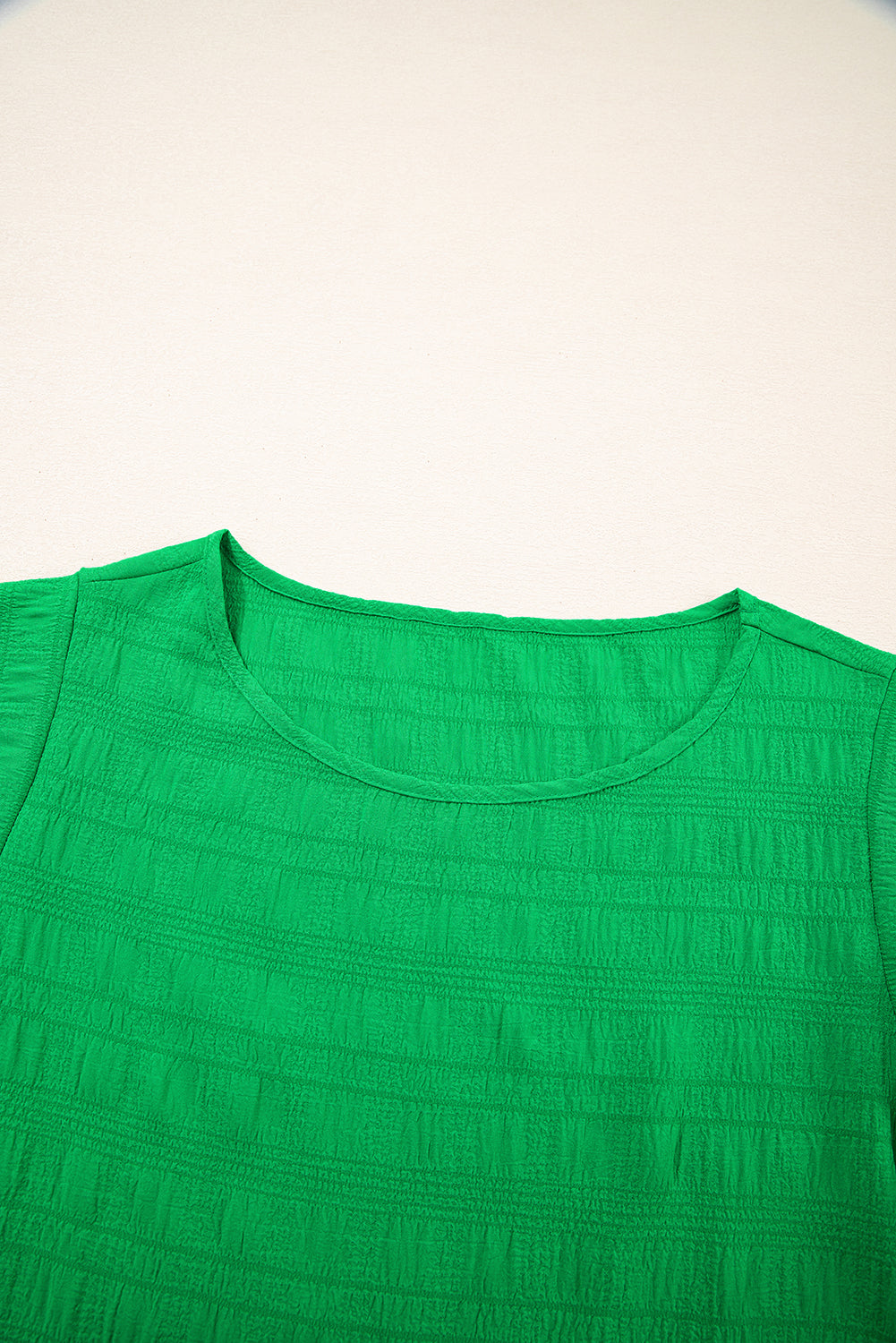 Textured Ruffled Sleeve Round Neck Top