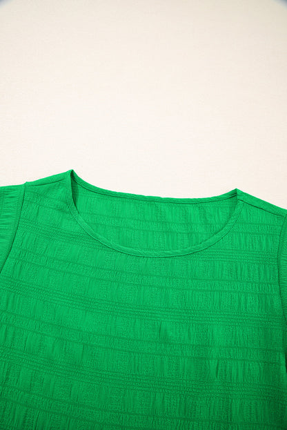 Textured Ruffled Sleeve Round Neck Top