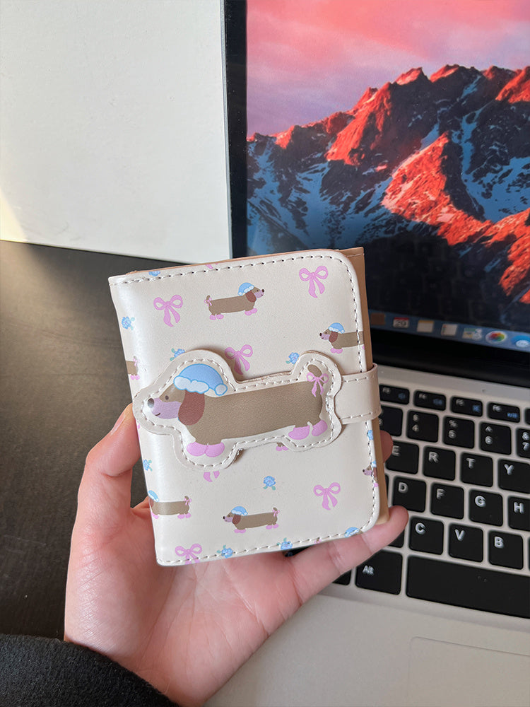 Floral Dachshund Three-fold Wallet Large Capacity