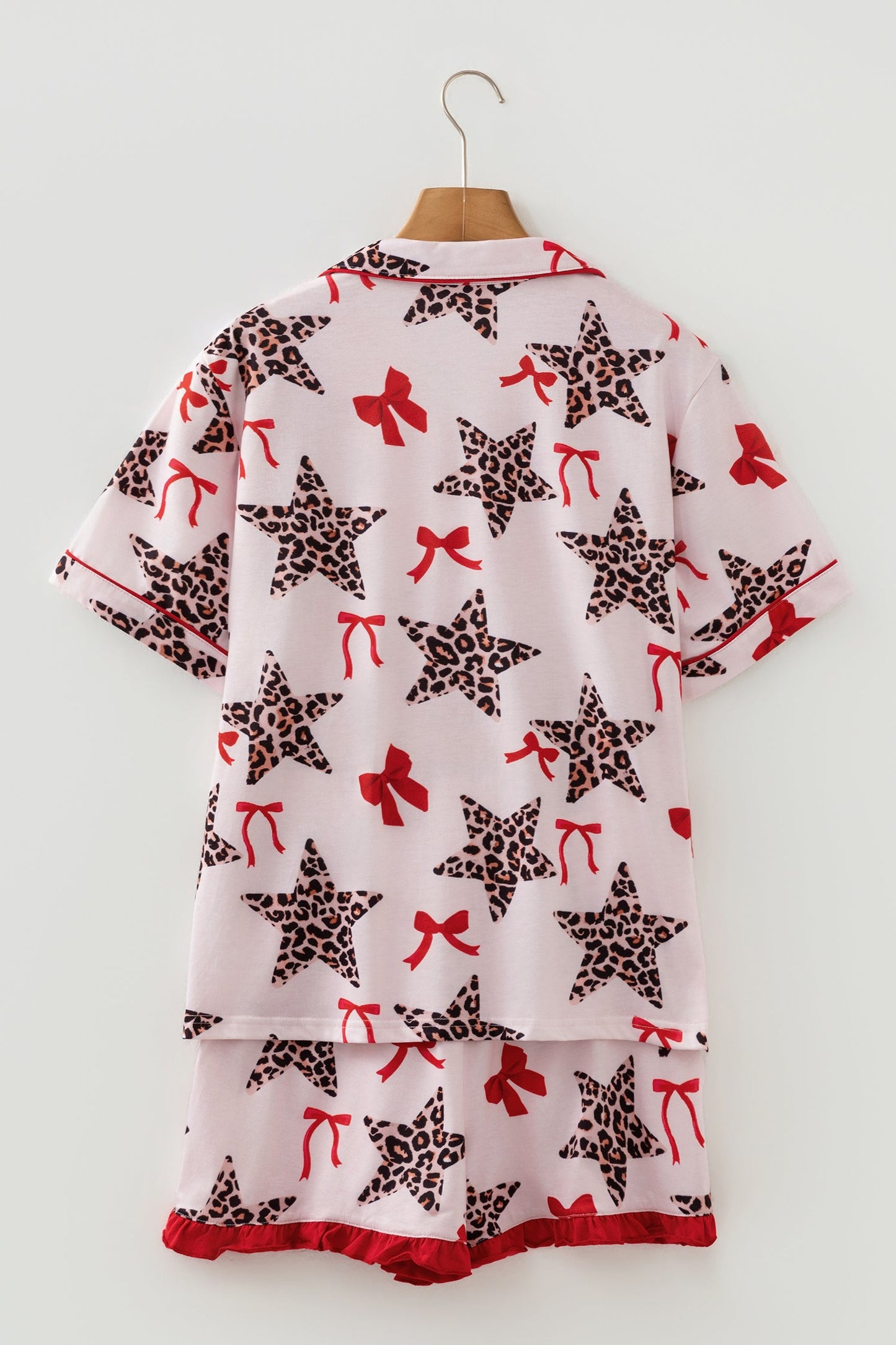 Leopard Star Bow Top & Short Pajama Set