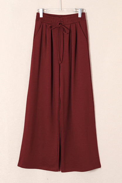 Solid Tied High-Waist Pleated Sweatpants