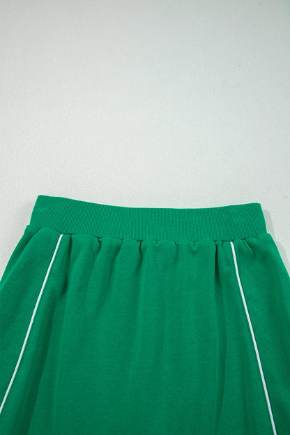 Patchwork Contrast Piping Pullover and Mini Skirt Set
