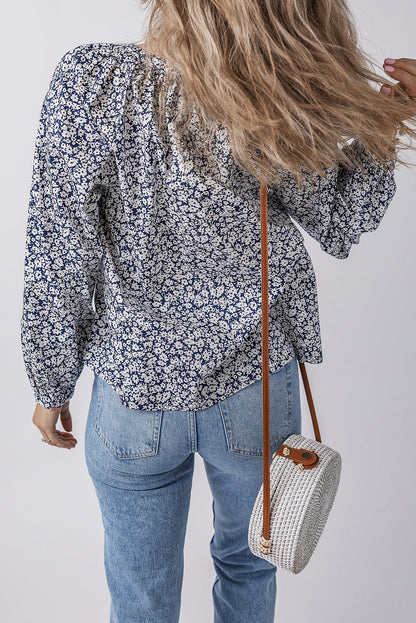 Floral V-Neck Puff Sleeve Blouse