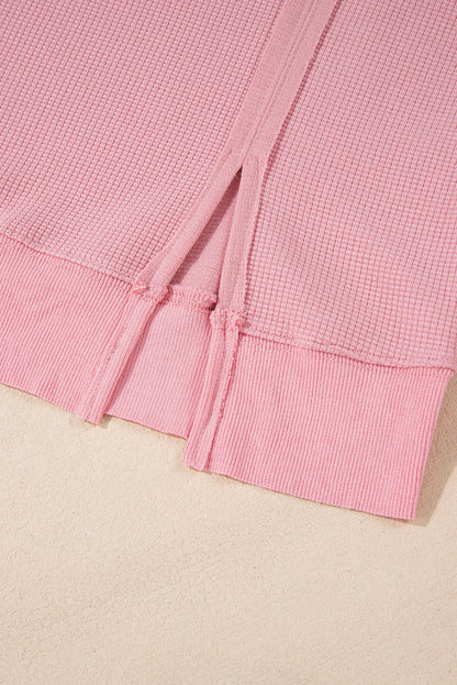 Waffle Knit Bishop Sleeve Side Split Top