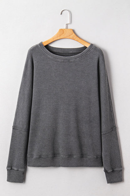 Waffle Knit Patchwork Long Sleeve Top