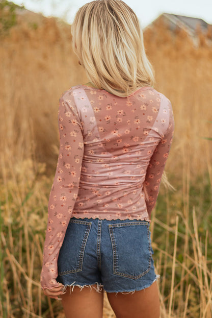 Floral Mesh Long Sleeve Top