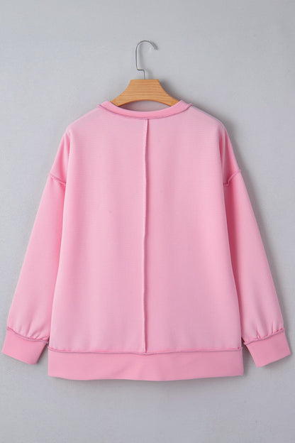 Ribbed Exposed Seam Drop Shoulder Pullover