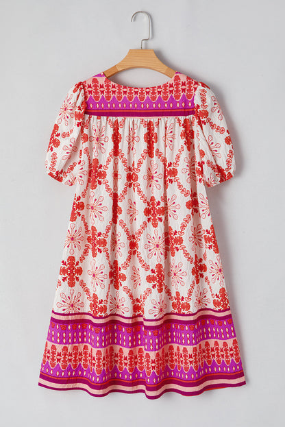 Floral Boho Lace-up V-Neck Mini Dress