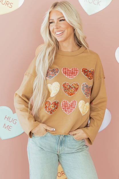 Valentine Heart Patchwork Reverse Seam Sweatshirt