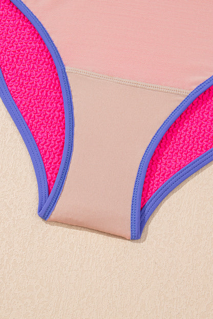 ColorBlock Textured Patchwork One-Piece Swimsuit