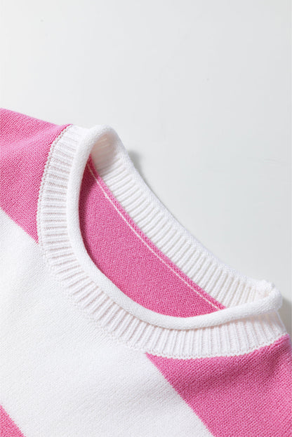 Stripe Knit Dropped Short Sleeve Sweater