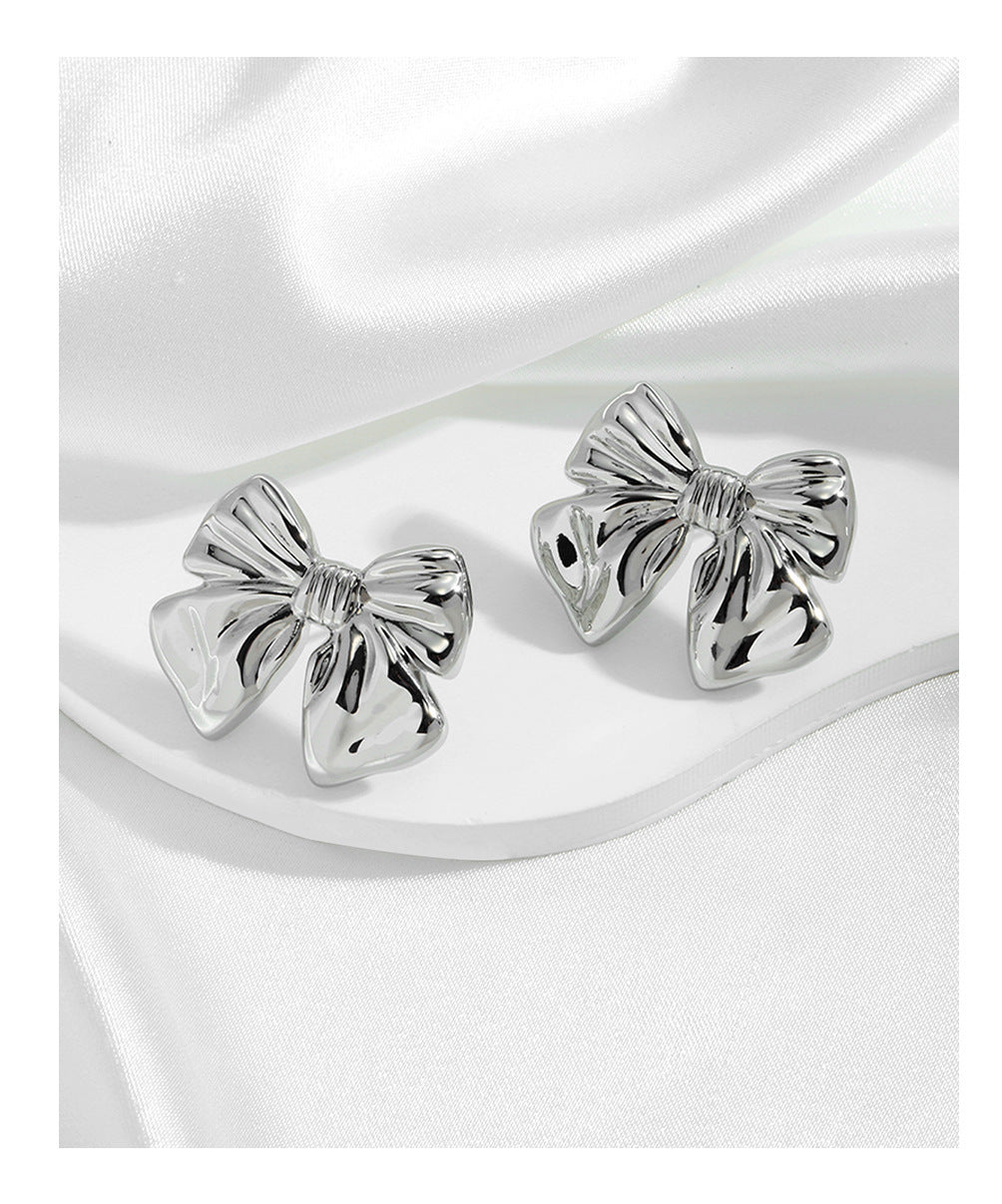 Euro-American Bow Earrings, 18K Copper Plating