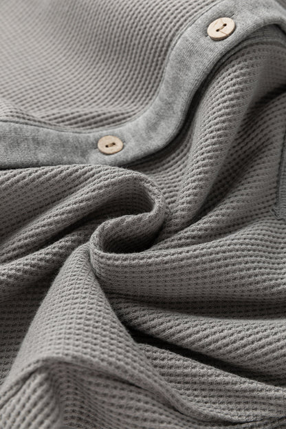 Waffle Knit Patchwork Reverse Seam Button-Up Shacket