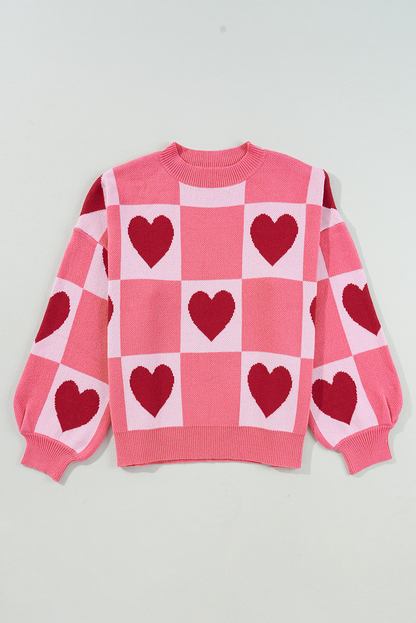 Plus Size Valentine Heart Checker Mock Neck Sweater