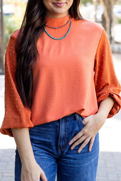 Solid Swiss Dot Balloon Sleeve Blouse