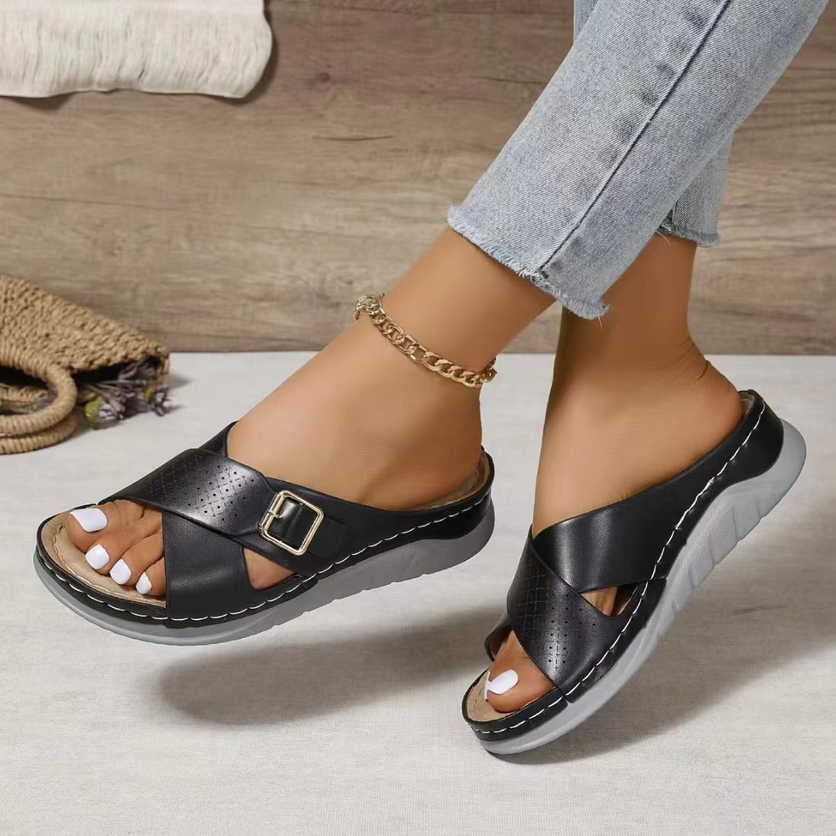 Stylish Buckle Wedge Sandals for Summer