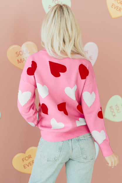 Valentine Heart Pearl Embellished Sweater