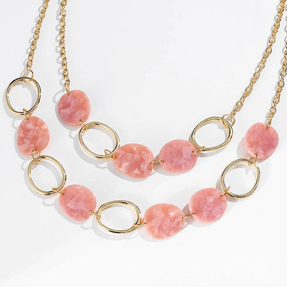 Geometric Circle Acetate Plate Multilayer Necklace