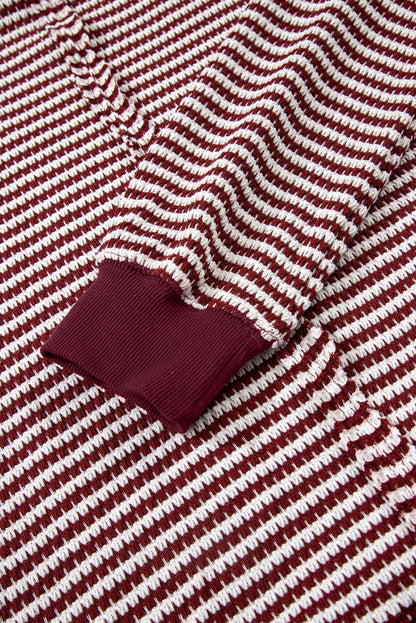 Stripe Ribbed Trim Drop Shoulder Top