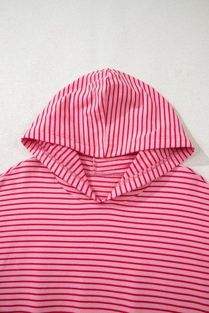 Stripe Thumbhole Side Slit Drop Shoulder Hoodie