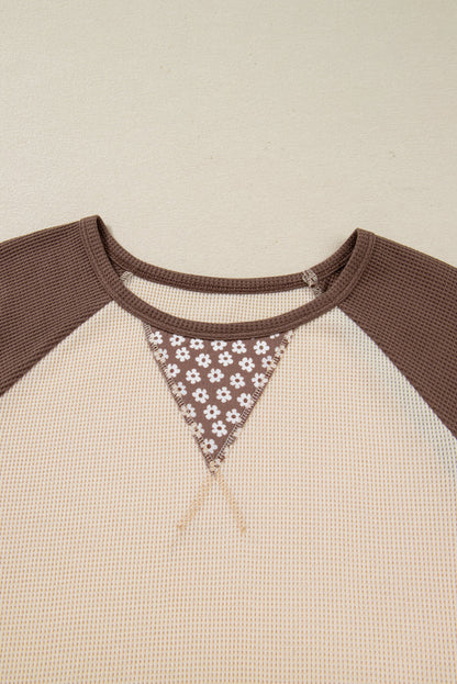 Floral Patchwork Colorblock Raglan Long Sleeve Top