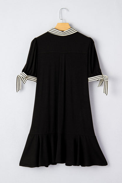 Stripe Polo Collar Tied Short Sleeve Mini Dress