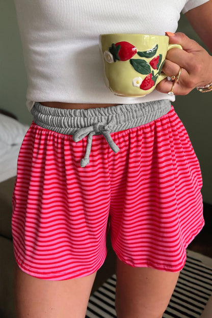 Contrast Elastic Waist Casual Ribbed Shorts