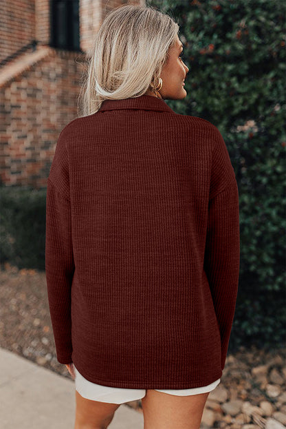 Ribbed Knit Flap Pocket Button-Up Shacket