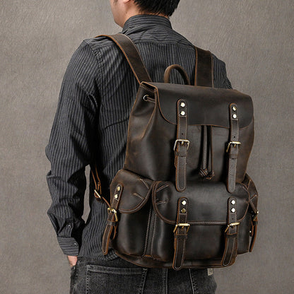 Crazy Horse Leather Outdoor Backpack