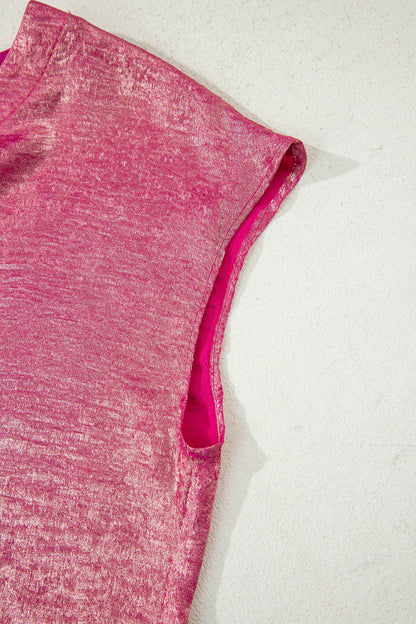 Metallic Round Neck Cap Sleeve Tee