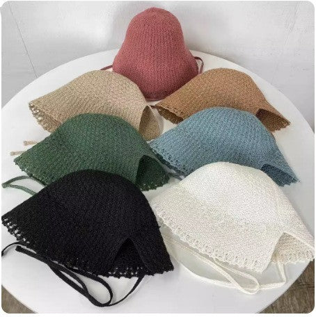 Knitted Lace-up Bow Lace Gentle Outing Sunshade Mori Bucket Hat