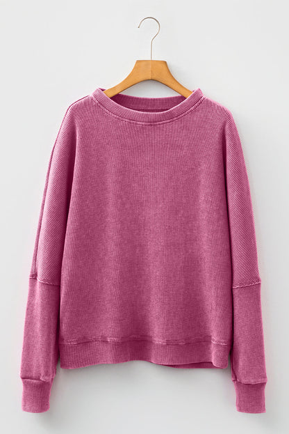 Waffle Knit Patchwork Long Sleeve Top