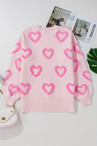 Valentine Heart Bubble Sleeve Baggy Sweater