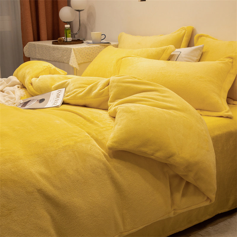 Four-piece Double-sided Fleece Duvet Cover Yellow