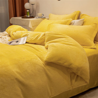 Four-piece Double-sided Fleece Duvet Cover Yellow