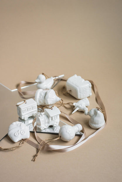 Handmade Porcelain Christmas Ornaments: Train Car
