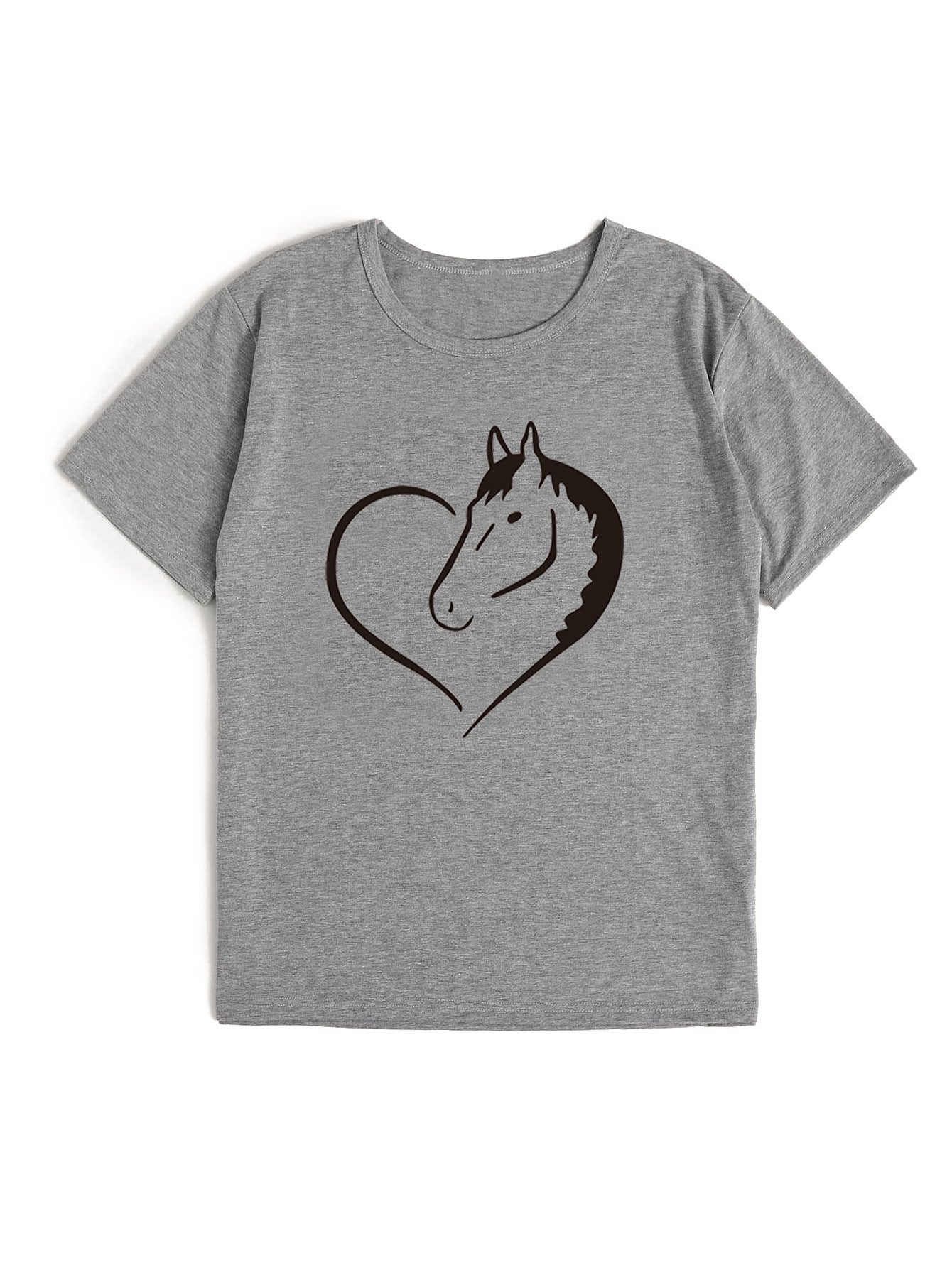 Heart Horse Pattern Printed Shoulder Short Sleeve