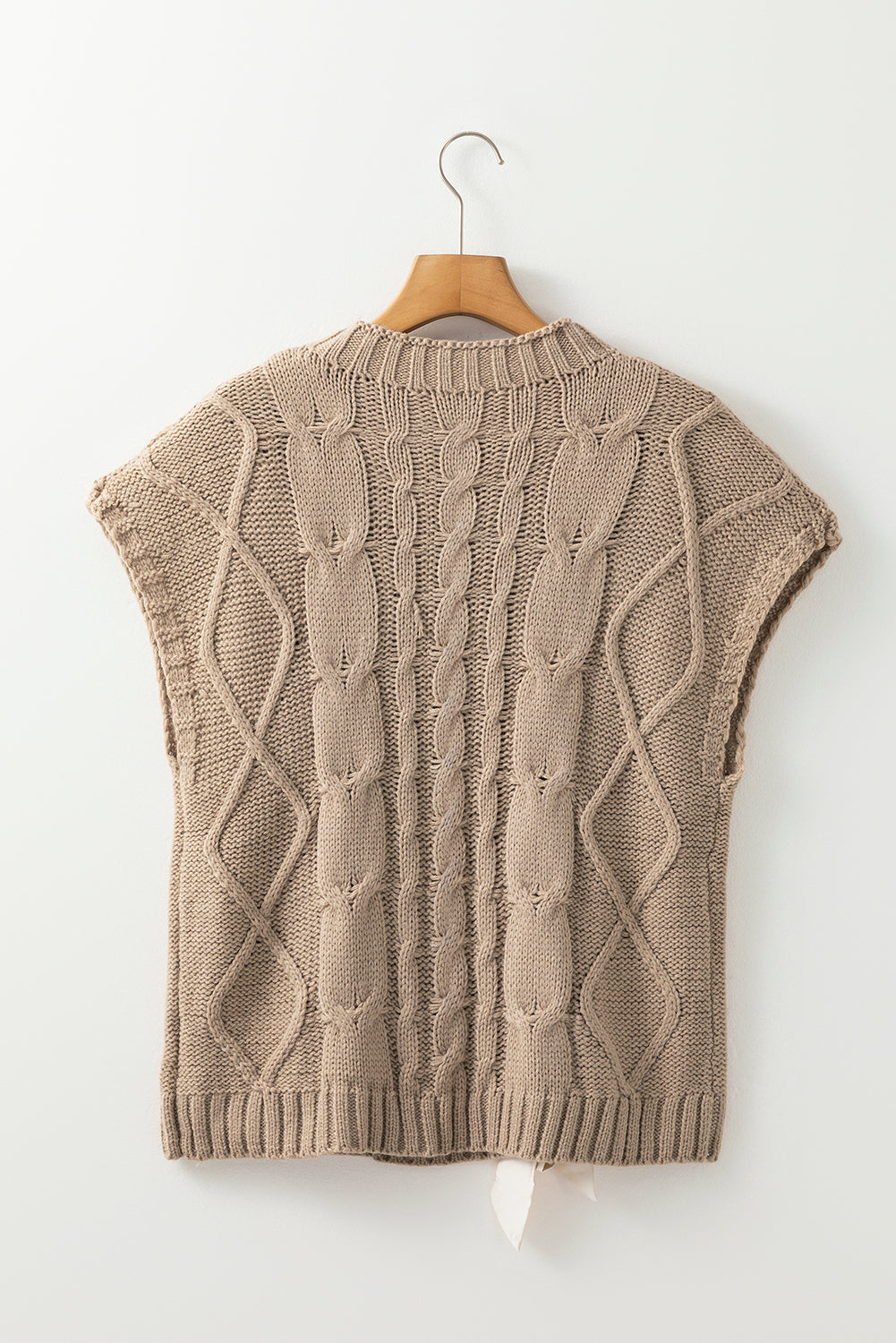 Cable Knit Colorblock Satin Bowknot Sweater