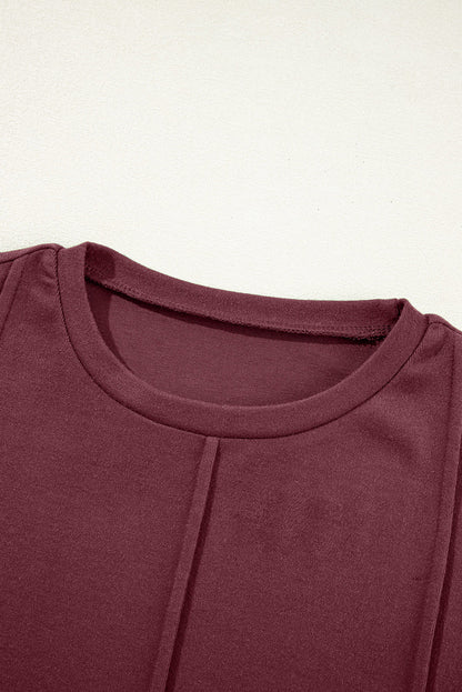 Solid Reverse Seam Crew Neck Long Sleeve Top