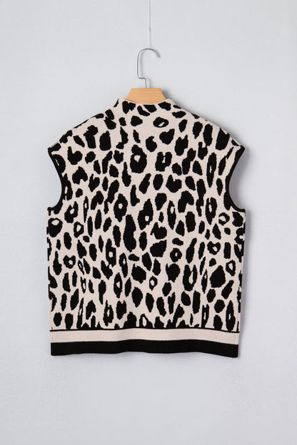 Leopard Mock Neck Short Sleeve Sweater